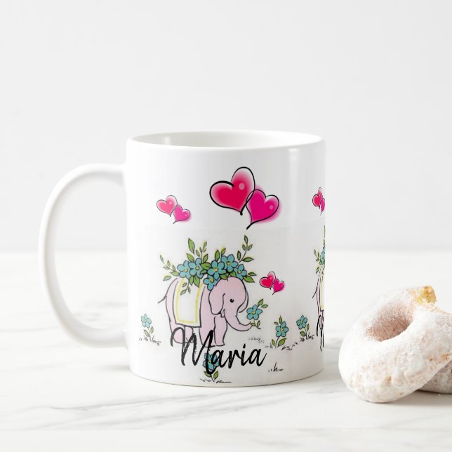 Pink Elephant Pink Hearts Mug (With Donut)