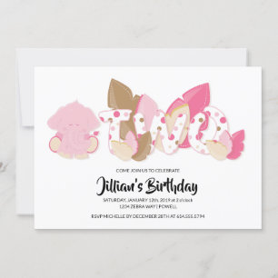 Pink Elephant Second Birthday Party Invitation
