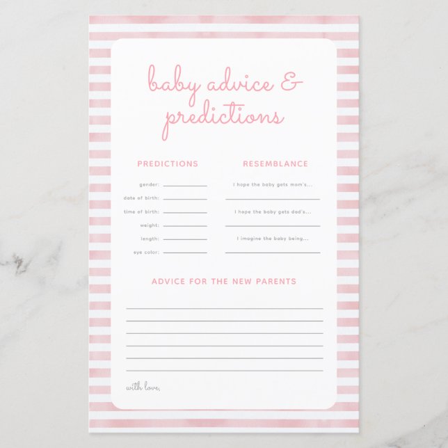 Pink Elephant Stripe Shower Prediction Advice Card (Front)