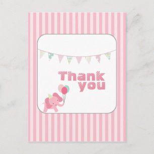 Pink elephant stripes thank you postcard