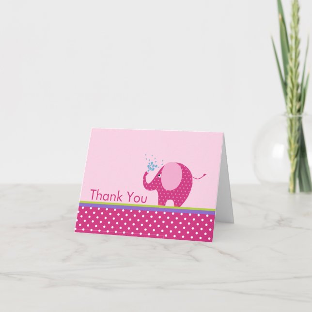 Pink Elephant Thank You Note Card (Front)
