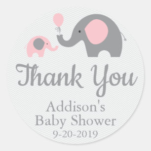 Pink Elephant Themed Baby Shower Stickers, Circle Classic Round Sticker