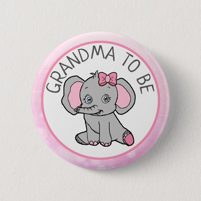 Pink Elephant Themed Grandma to Be Baby Shower 2 Inch Round Button (Front)