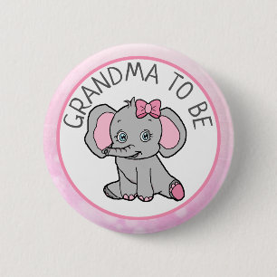 Pink Elephant Themed Grandma to Be Baby Shower 2 Inch Round Button