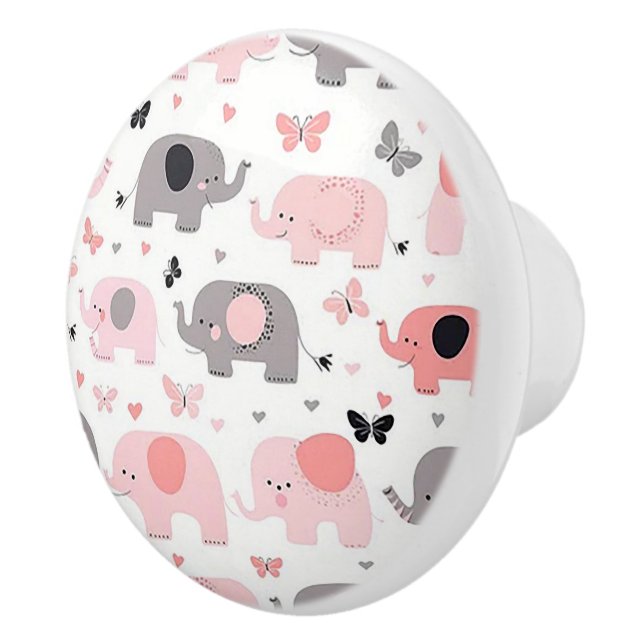 Pink Elephant Village Ceramic Door Knob (Right)