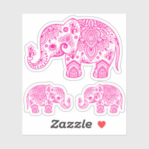 Pink elephant vintage floral paisley