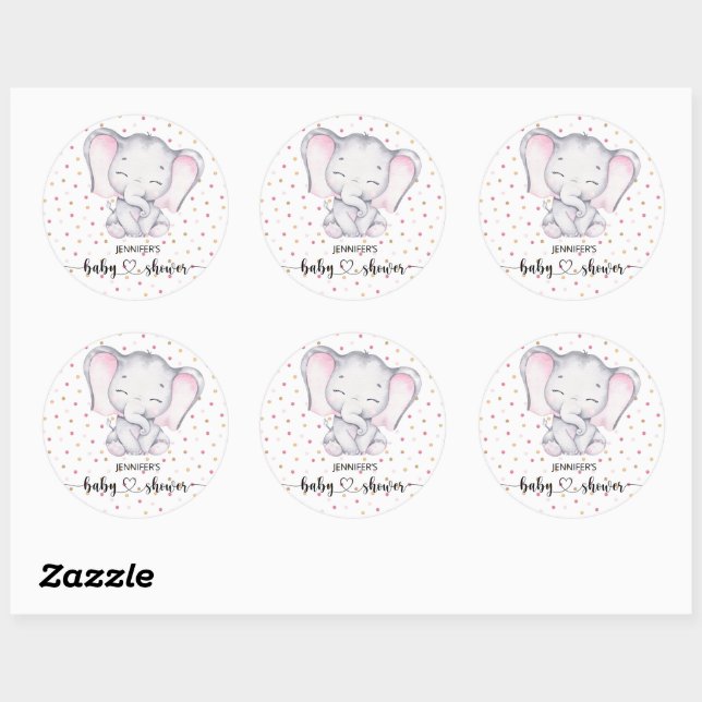 Pink Elephant Watercolor Baby Shower Classic Round Sticker (Sheet)