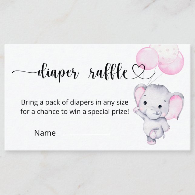  Pink Elephant Watercolor Diaper Raffle Enclosure  Card (Creator Uploaded)