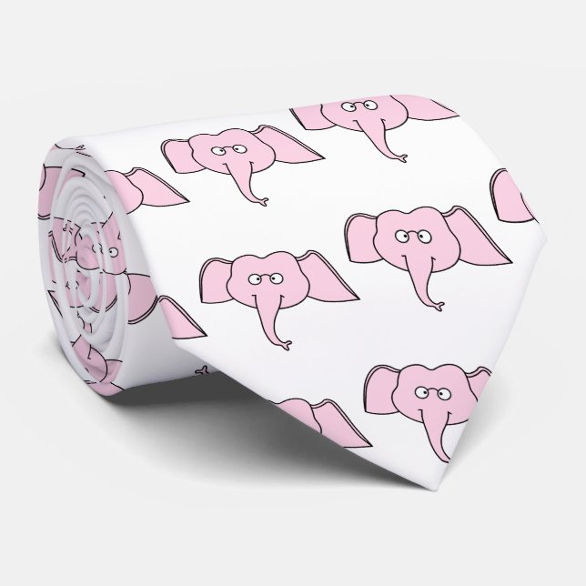 Pink Elephant with Glasses. Cartoon Tie (Rolled)