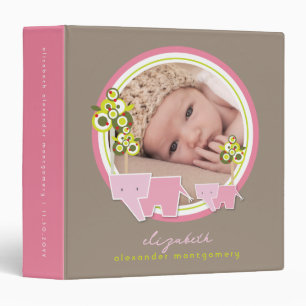 Pink Elephants Family Baby Girl Photo Album Binder