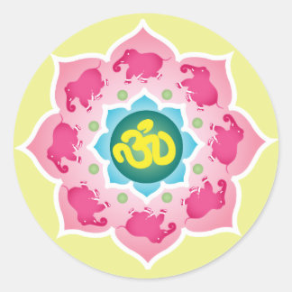 Pink elephants Lotus Flower om yoga buddhism Classic Round Sticker