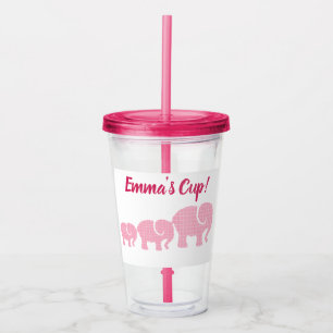 Pink Elephants with Customized Name Acrylic Tumbler