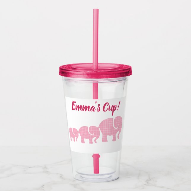Pink Elephants with Customized Name Acrylic Tumbler (Front)