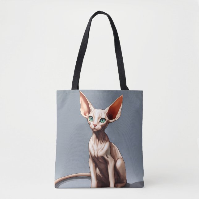 Pink Elf Sphynx Cat Grey Tote Shopping Bag (Front)