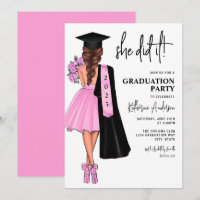 Pink Elle L'A Fait Graduation Party Invitation