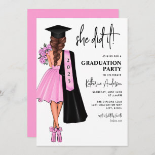 Pink Elle L'A Fait Graduation Party Invitation