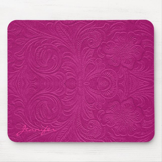 Pink Embossed Flowers Suede Leather Look Mouse Pad (Front)