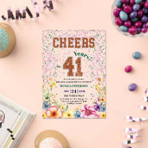 Pink Emerald Glitter Floral 41st Birthday Party Acrylic Invitations