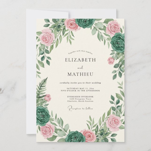 Pink Emerald Succulent Eucalyptus Wedding Invitation (Front)