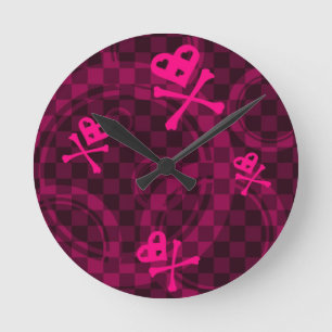 Pink Emo Pattern With Circles Round Clock