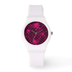 Pink Emo Pattern With Circles Watch