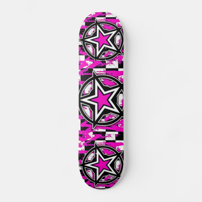 Pink Emo Stars Skateboard by Bradley Boness (Front)