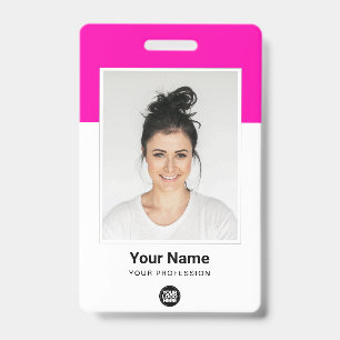 Pink Employee huge Photo Qr Bar Code Logo Name Badge