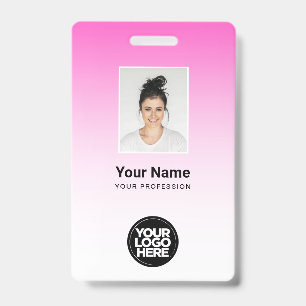 Pink Employee Photo Bar Code Logo Name Gradient Badge