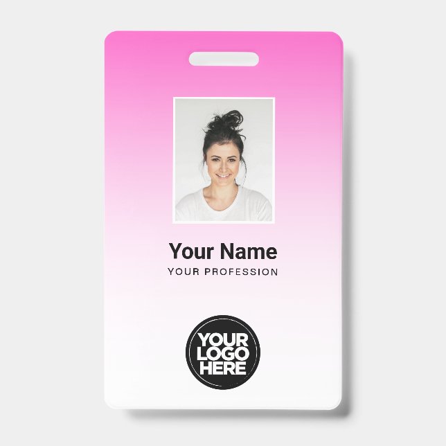 Pink Employee Photo Bar Code Logo Name Gradient Badge (Front)