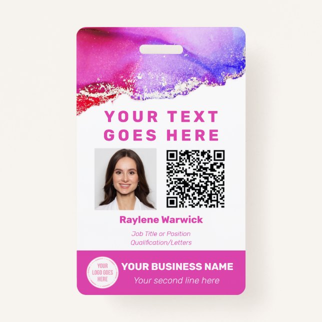 Pink Employee Photo ID QR Code Badge (Front)