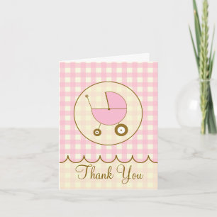 Pink En vichy Baby Carriage Carte de remerciements