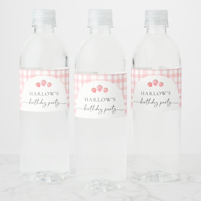 Pink En vichy Birthday Water Bottle Étiquette (Bouteilles)