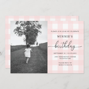 Pink En vichy Photo Invitation Anniversaire
