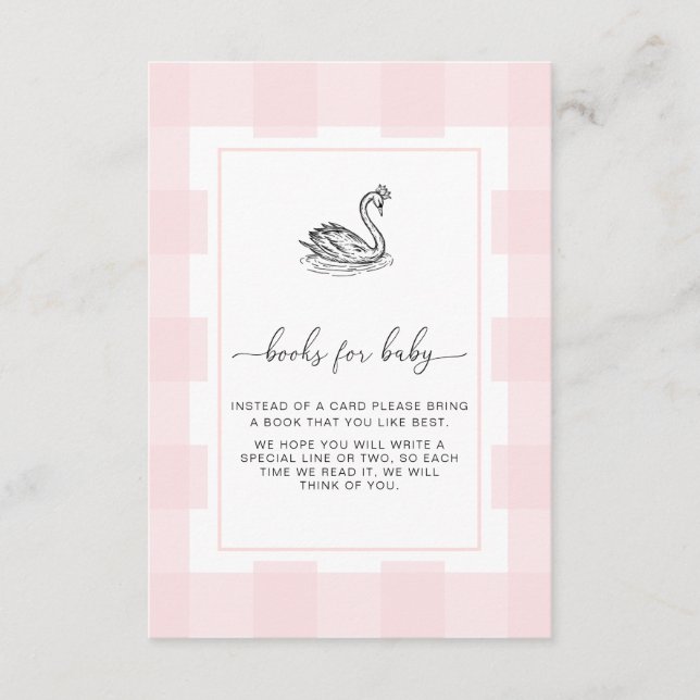 Pink En vichy Swan Books Demande de carte d'insert (Devant)
