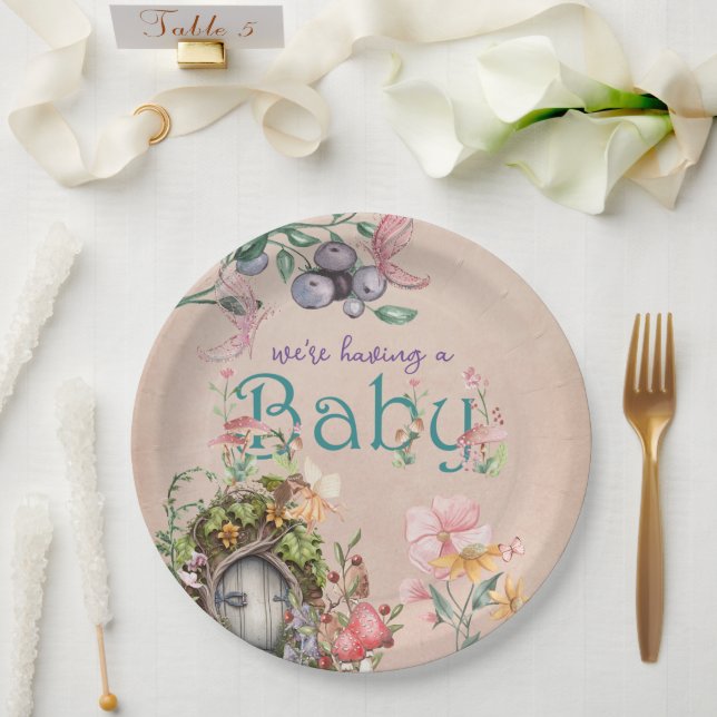 Pink Enchanted Forest Fairy Garden Paper Plate (Wedding)