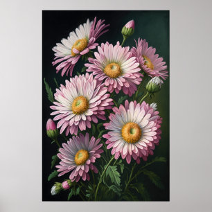 Pink English Daisy Flower Art Print Poster