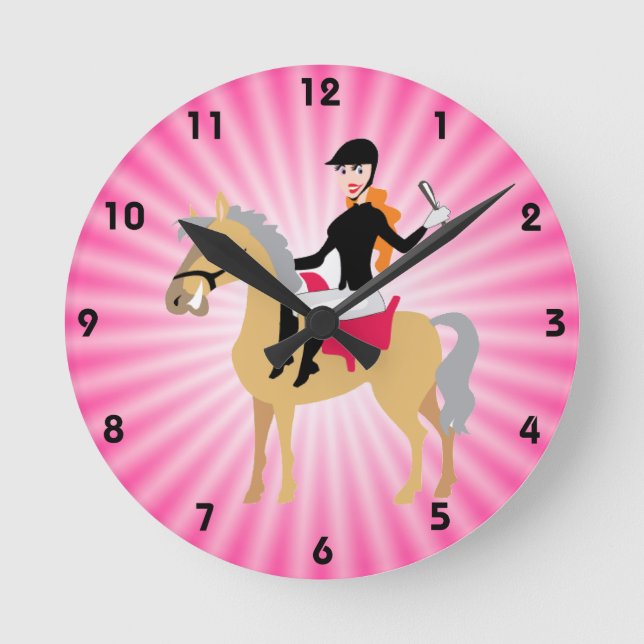 Pink Equestrian Girl Round Clock (Front)