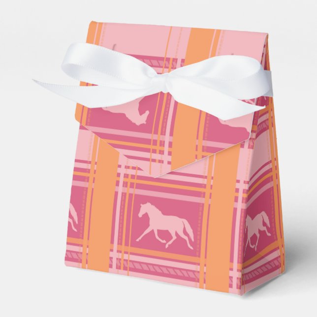 Pink Equestrian Plaid Pony Pattern Favor Box (Front Side)