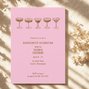 Pink Espresso Martini Bachelorette w/QR Code  Invitation