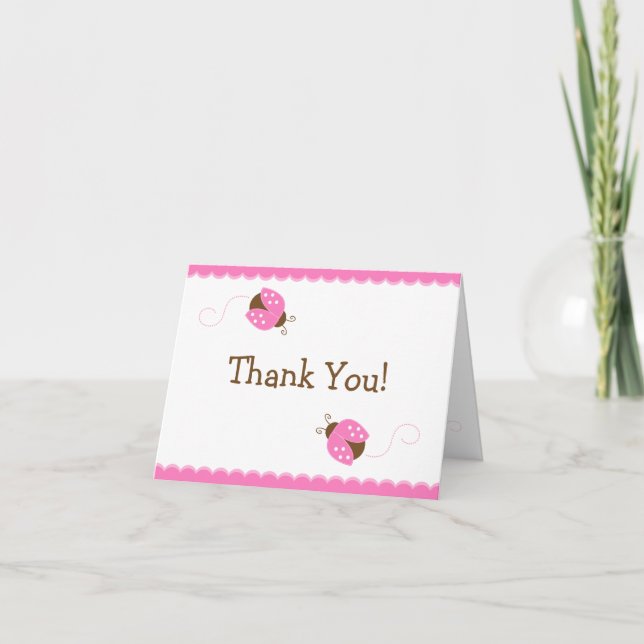 Pink et Brown Ladybug Merci Carte de notes (Devant)