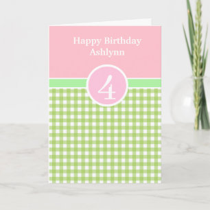 Pink et Green En vichy 4e carte d'anniversaire