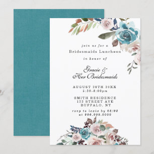 Pink et Turquoise Peony Bridesmaids Invitations de