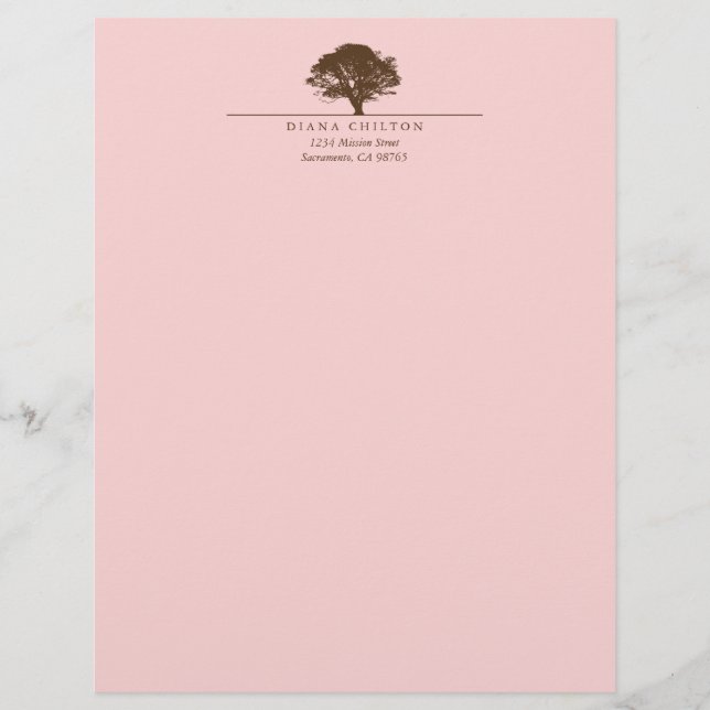 Pink eternal oak tree elegant custom autumn letterhead (Front)