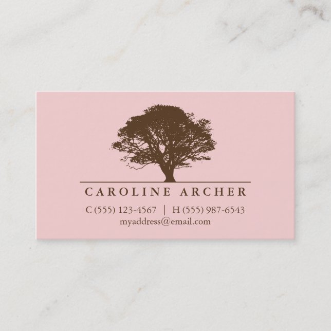 Pink eternal oak tree elegant style nature business card (Front)