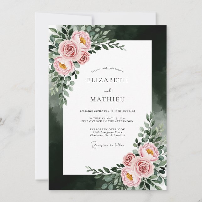 Pink Ethereal Floral Wedding Invitation (Front)