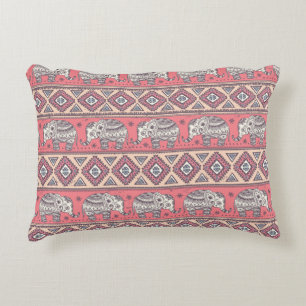 Pink Ethnic Elephant Pattern Accent Pillow