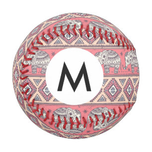 Pink Ethnic Elephant Pattern Baseball