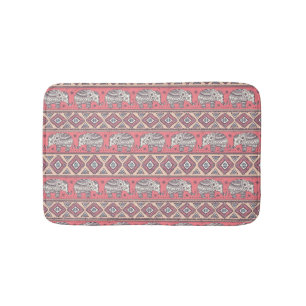 Pink Ethnic Elephant Pattern Bath Mat