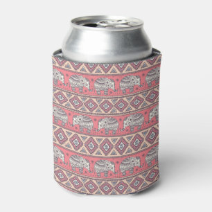 Pink Ethnic Elephant Pattern Can Cooler