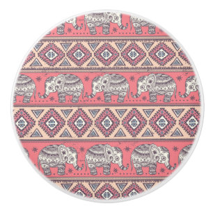 Pink Ethnic Elephant Pattern Ceramic Knob